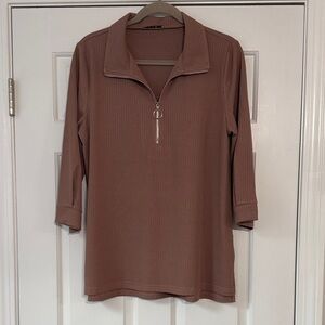 Tunic Mauve Taupe Quarter-Zip Women's Top.